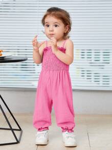 SHEIN 嬰兒褶邊吊帶連體褲 - 粉色 - 查看 3