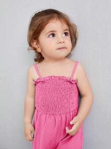 SHEIN 嬰兒褶邊吊帶連體褲 - 粉色 - 查看 4