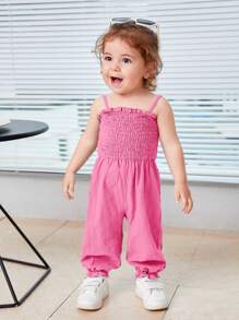 SHEIN 嬰兒褶邊吊帶連體褲 - 粉色 - 查看 5