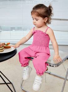 SHEIN 嬰兒褶邊吊帶連體褲 - 粉色 - 查看 6