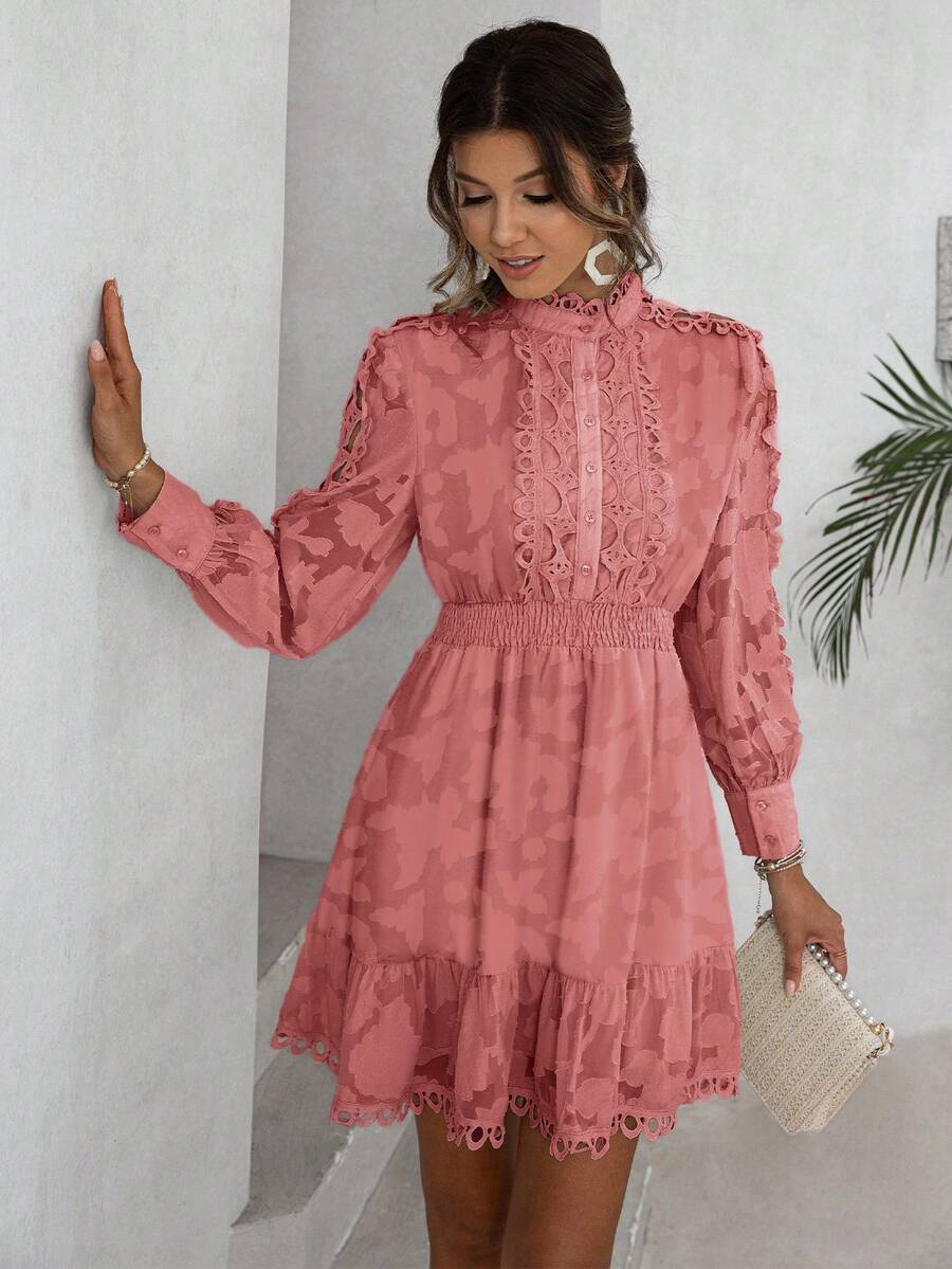 Simplee Contrast Lace Ruffle Hem Dress