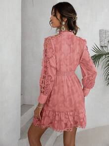 Simplee Contrast Lace Ruffle Hem Dress