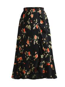 SHEIN LUNE Váy Plus Size Viên lá sen Trọn gói Tất cả trên in Thực vật Boho - màu đen - Xem 1