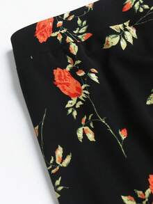 SHEIN LUNE Váy Plus Size Viên lá sen Trọn gói Tất cả trên in Thực vật Boho - màu đen - Xem 3