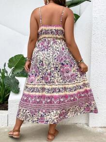 SHEIN Holidaya Đầm Plus Size Viên lá sen Hoa Tất cả trên in Boho - Nhiều màu - Xem 2