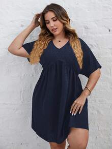 Đầm Plus Size màu trơn Giải trí - Màu xanh hải quân - Xem 3