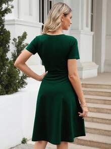 素色A字洋裝 - 墨綠色 - 查看 2