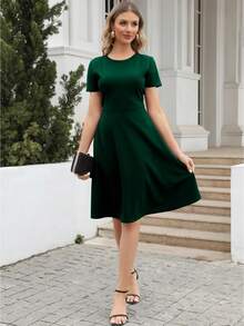 素色A字洋裝 - 墨綠色 - 查看 5