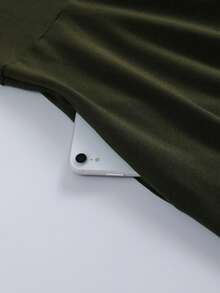 Solid A-line Dress - Army Green - View 8