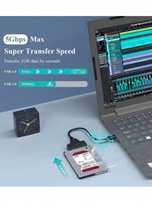 Cable convertidor de SATA a USB 3.0 para discos duros HDD y unidades SSD de 2.5 pulgadas, con velocidad de hasta 5Gbps para uso externo - Negro - Ver 3