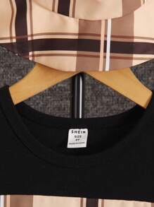 SHEIN 年輕男孩格子字母印花t恤短褲帽子套裝