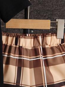 SHEIN 年輕男孩格子字母印花t恤短褲帽子套裝