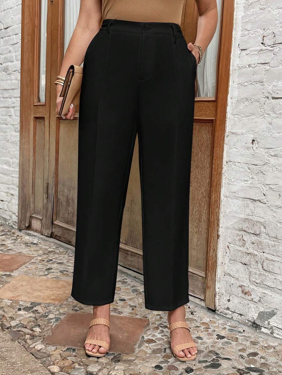 SHEIN LUNE Hơn Chất rắn Túi nghiêng Quần - màu đen - Xem 1