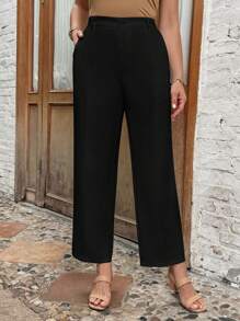 SHEIN LUNE Hơn Chất rắn Túi nghiêng Quần - màu đen - Xem 3
