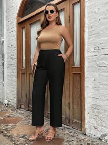 SHEIN LUNE Hơn Chất rắn Túi nghiêng Quần - màu đen - Xem 5