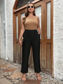 SHEIN LUNE Hơn Chất rắn Túi nghiêng Quần - màu đen - Xem 6