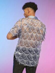 FeverCity Men Sequin Sheer Loose Shirt - Light Grey - View 2