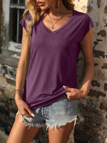 Breezaya Áo thun nữ màu trơn Giải trí - Màu tím  Violet - Xem 5