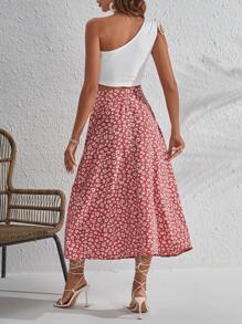 SHEIN Frenchy One Shoulder Top & Ditsy Floral Split Thigh Skirt Summer - Multicolor - View 6