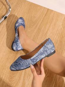 Women Slip On Ballet Flats, Fashion Outdoor Flats - Blue and White - View 4