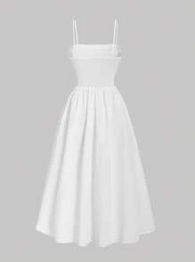 SHEIN MOD Solid Ruched Slim-Fitting Gathered Waist Date Night Cami Dress,White Graduation Dress