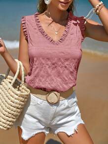 SHEIN Frenchy Frill Trim Sleeveless Blouse - Dusty Pink - View 2