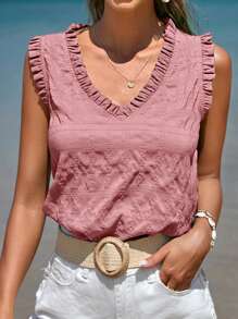 SHEIN Frenchy Frill Trim Sleeveless Blouse - Dusty Pink - View 3