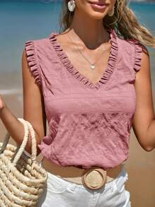 SHEIN Frenchy Frill Trim Sleeveless Blouse - Dusty Pink - View 4