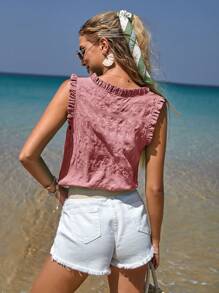 SHEIN Frenchy Frill Trim Sleeveless Blouse - Dusty Pink - View 5