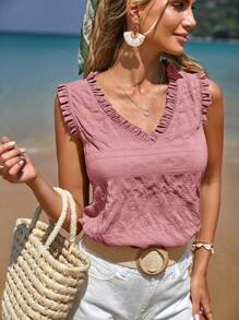 SHEIN Frenchy Frill Trim Sleeveless Blouse - Dusty Pink - View 6