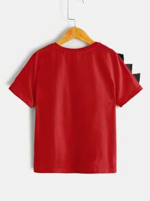 SHEIN Camiseta Casual De Punto Con Impresión Geométrica De Dinosaurios Y Diseño De Cuernos Para Niños Y Niñas Mayores