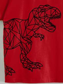 SHEIN Camiseta Casual De Punto Con Impresión Geométrica De Dinosaurios Y Diseño De Cuernos Para Niños Y Niñas Mayores