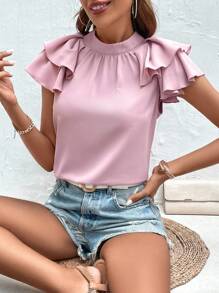 SHEIN LUNE Áo sơ mi nữ Xù phân lớp màu trơn Giải trí - Màu Lilac Tím - Xem 3