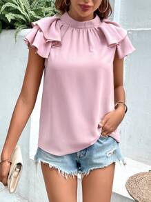 SHEIN LUNE Áo sơ mi nữ Xù phân lớp màu trơn Giải trí - Màu Lilac Tím - Xem 6