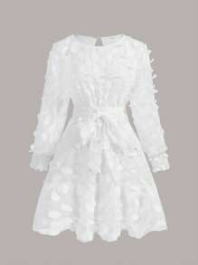 SHEIN MOD Đầm Đề can Thắt lưng Viên lá sen màu trơn Boho - trắng - Xem 1