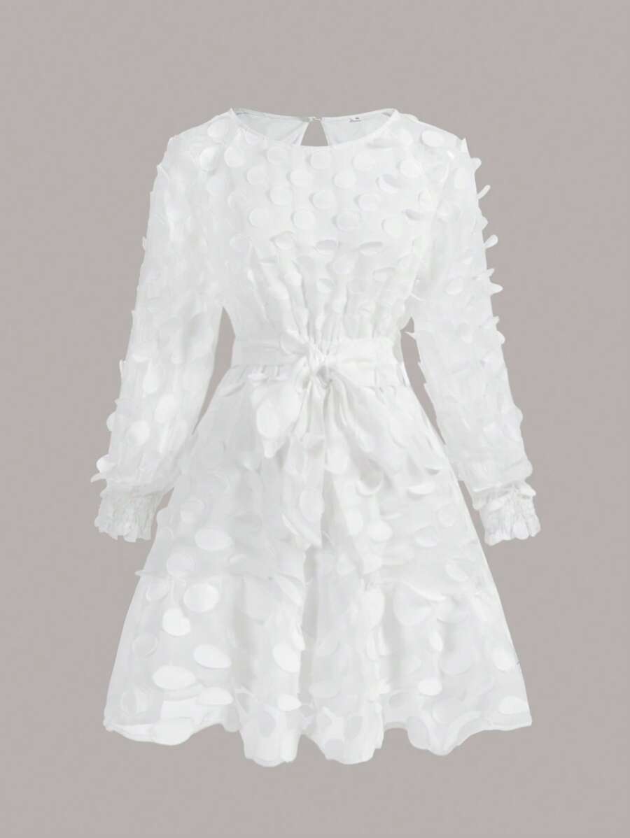 SHEIN MOD Đầm Đề can Thắt lưng Viên lá sen màu trơn Boho - trắng - Xem 1