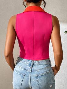 Chiquease Contrast Panel Button Front Vest Blazer - Hot Pink - View 3