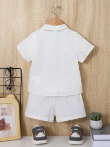 SHEIN Bebé niño Camisa unicolor con botón delantero & Shorts sin camiseta - Blanco - Ver 2