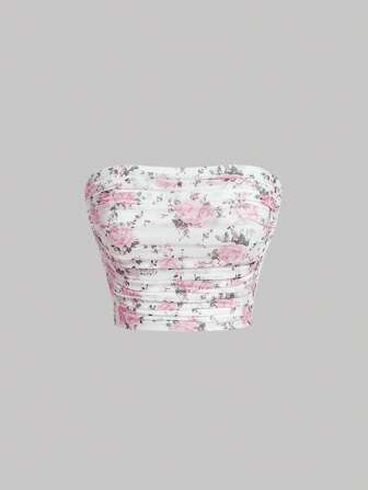 SHEIN MOD Sommer Ditsy Blumen Muster gerafftes Bandeau Top