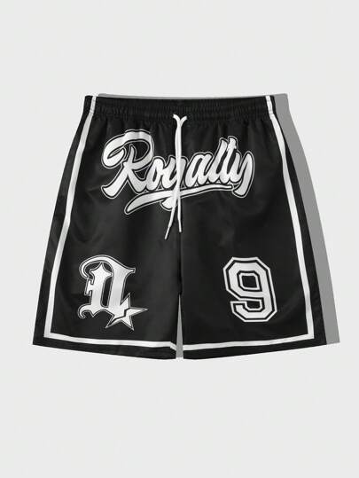 Prep Guys Letter Graphic Drawstring Waist Shorts