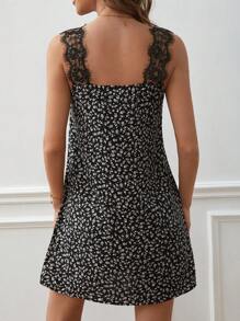 SHEIN Frenchy 碎花蕾絲邊吊帶連衣裙 - 黑與白 - 查看 6