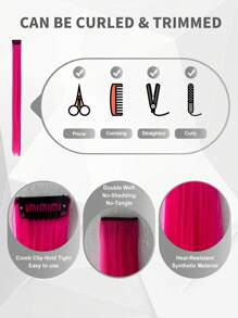 6 Cái kẹp màu hồng trong phần mở rộng tóc 22 inch Bộ tóc tổng hợp thẳng - Hồng - Xem 4