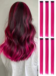 6 Cái kẹp màu hồng trong phần mở rộng tóc 22 inch Bộ tóc tổng hợp thẳng - Hồng - Xem 7