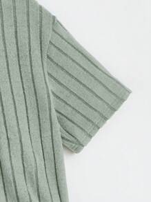 SHEIN 男孩素色條紋針織T恤和短褲 - 薄荷綠 - 查看 4