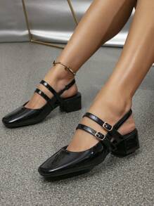 DareSee 女士时尚高跟鞋,女士时尚休闲后带包头凉鞋,女士凉鞋,女士粗跟工作凉鞋,玛丽珍芭蕾平底鞋,镂空凉鞋,女士休闲法式无后跟穆勒鞋,适合音乐节、Y2KFest、返校季、秋季、圣诞节、冬季、圣诞礼物等场合。 - 黑色 - 查看 7