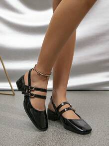 DareSee 女士时尚高跟鞋,女士时尚休闲后带包头凉鞋,女士凉鞋,女士粗跟工作凉鞋,玛丽珍芭蕾平底鞋,镂空凉鞋,女士休闲法式无后跟穆勒鞋,适合音乐节、Y2KFest、返校季、秋季、圣诞节、冬季、圣诞礼物等场合。 - 黑色 - 查看 6