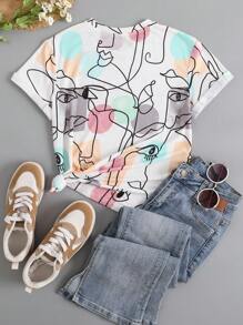 SHEIN EZwear 抽象人物圖案T恤 - 彩色 - 查看 2