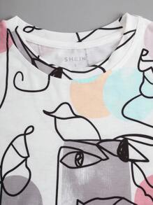 SHEIN EZwear 抽象人物圖案T恤 - 彩色 - 查看 4