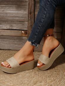 Phụ nữ Thiết kế bện Dép Espadrille Wedge Slide, Dép vải lanh cho kỳ nghỉ - Màu be - Xem 2