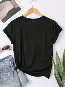 SHEIN Essnce 素色圓領T恤 - 黑色 - 查看 2